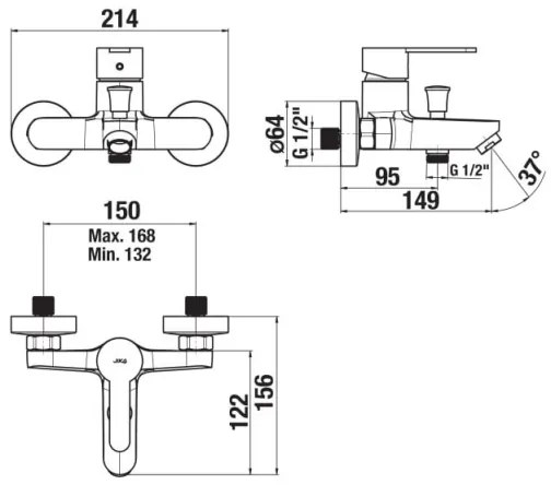 Baterie de cadă JIKA H3211Z70044001 LYRA crom lucios