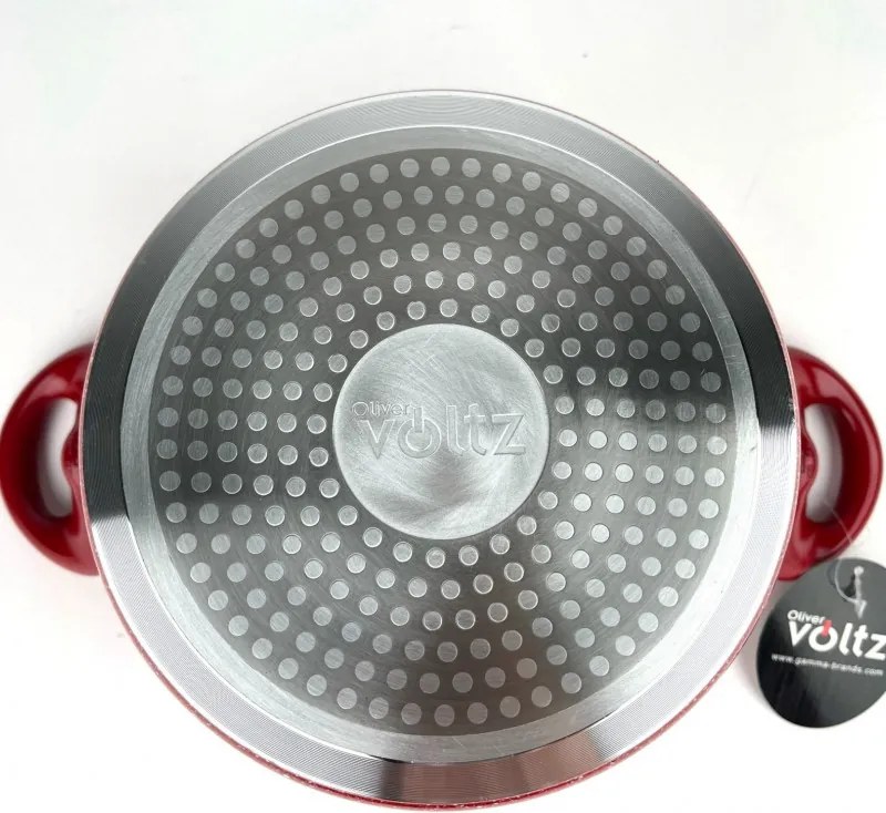 Oala Oliver Voltz Florence OV54418AP20D, 20 cm, 4,3 l, Acoperire marmorata, Fara PFOA, Pentru aragaz si plite, Inductie, Rosie