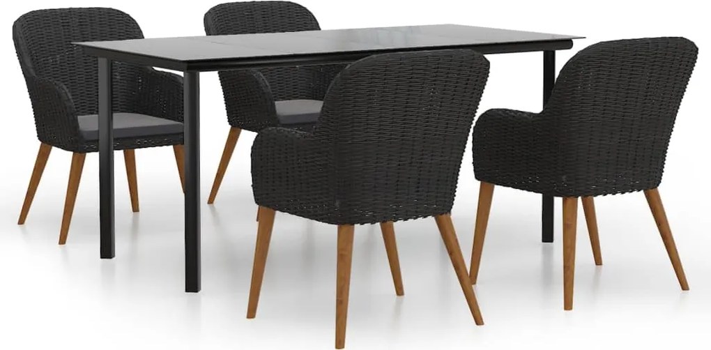 vidaXL Set de masă pentru grădină, 5 piese, cu perne, negru