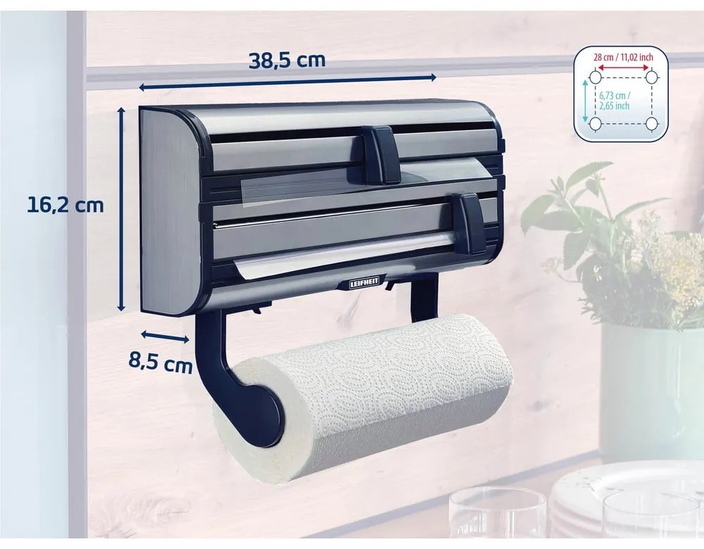 Dispenser pentru prosoape de bucătărie din hârtie și folie de aluminiu argintiu de montat pe perete din metal Parat Royal – LEIFHEIT
