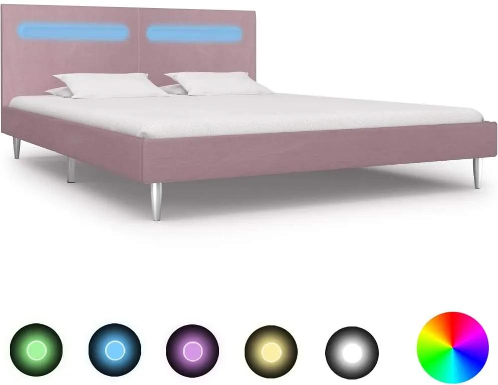 Cadru de pat cu LED-uri, roz, 160 x 200 cm, material textil