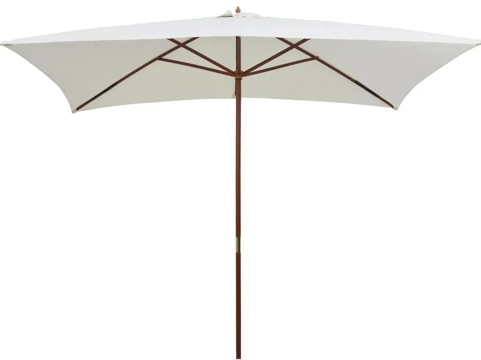 vidaXL Umbrelă de soare cu stâlp de lemn, 200 x 300 cm, alb crem