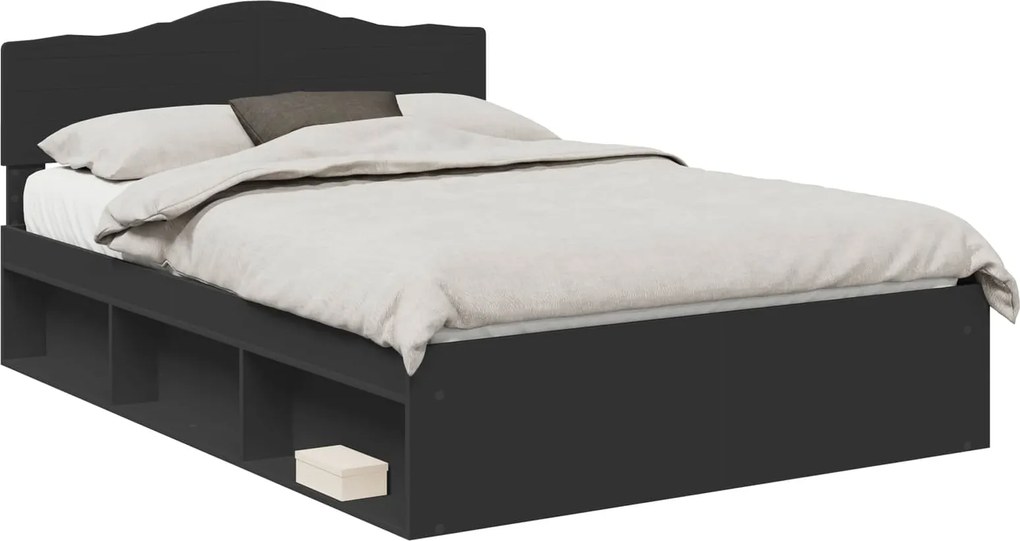vidaXL Cadru de pat cu headboard Negru 160 x 200 cm Lemn de pin masiv