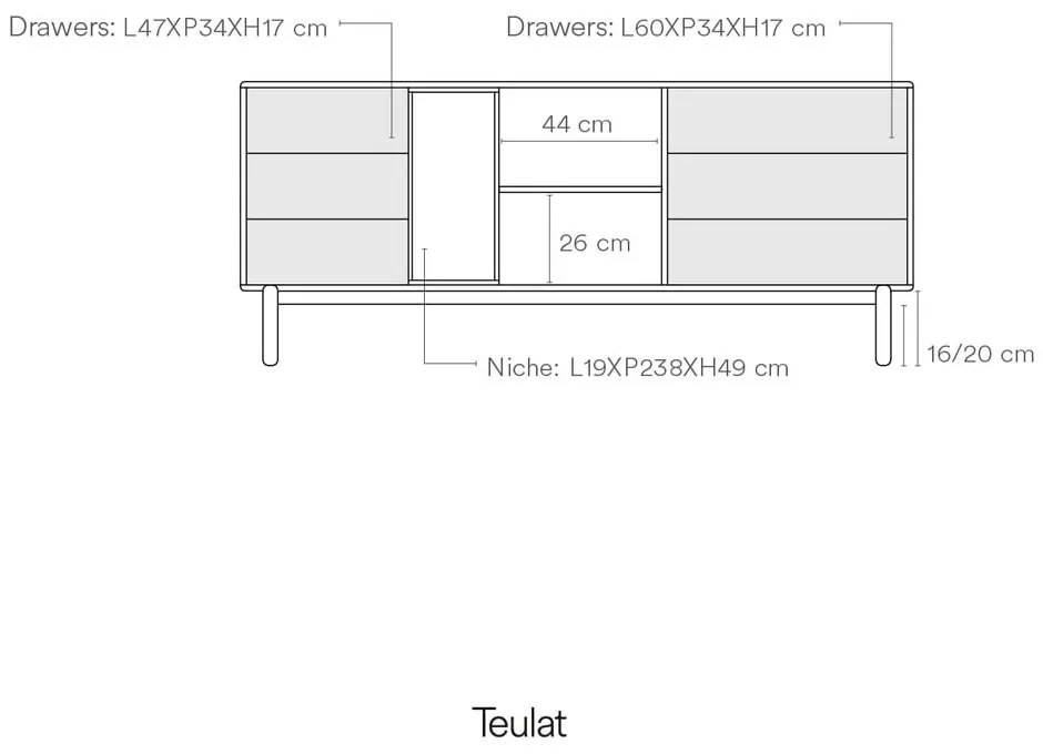 Comodă joasă de culoare gri închis 180x76 cm Corvo - Teulat