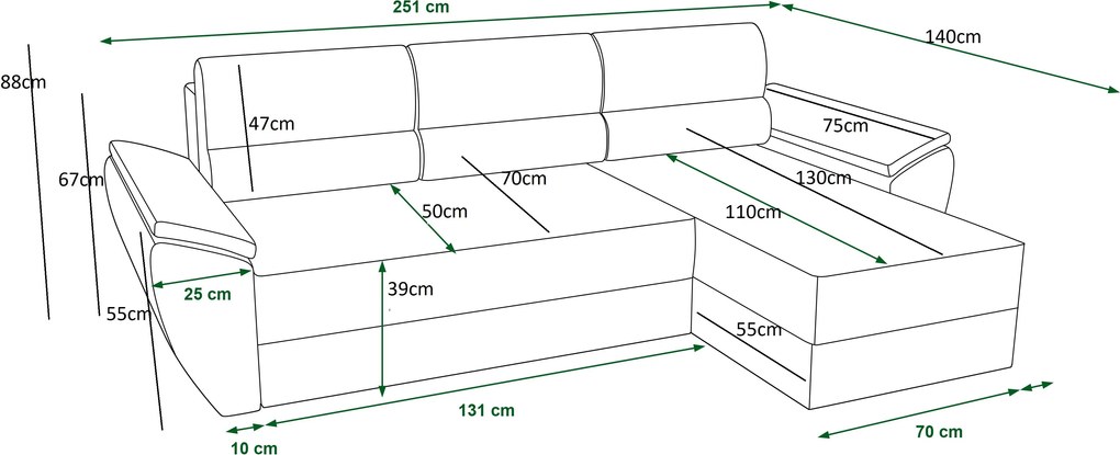 Canapea extensibila, reversibila pe colt LIVARO 251x140 cm, gri deschis