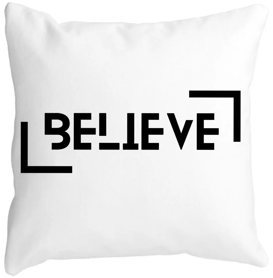 Perna Decorativa, Believe, 40x40 cm, Alba, Mata, Husa Detasabila, Burduf