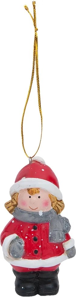 Ornament brad ceramica rosu gri Fetita 5x8 cm