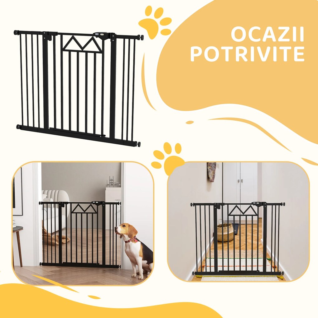 PawHut Barieră pentru câini cu 4 șuruburi reglabile și bandă adezivă, din metal și plastic, 74-100x76 cm, negru | Aosom Romania