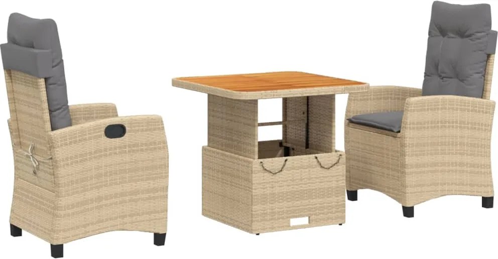 vidaXL Set mobilier de grădină cu perne, 3 piese, bej, poliratan