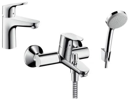 Set baterie cadă-duș Hansgrohe Focus 31940000, baterie lavoar Hansgrohe Focus 31607000, 27592000