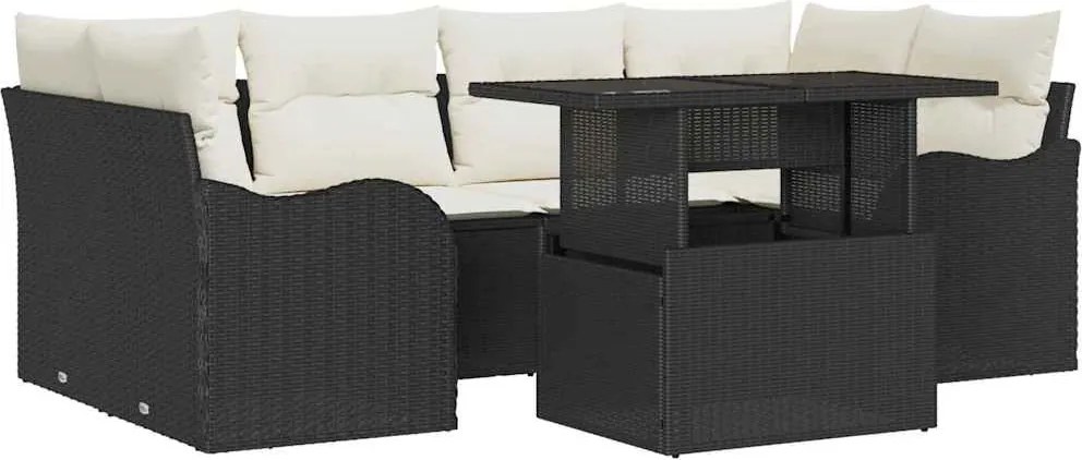 vidaXL Set de canapele pentru grădină cu pernă 7 pcs Negru Rattan poli