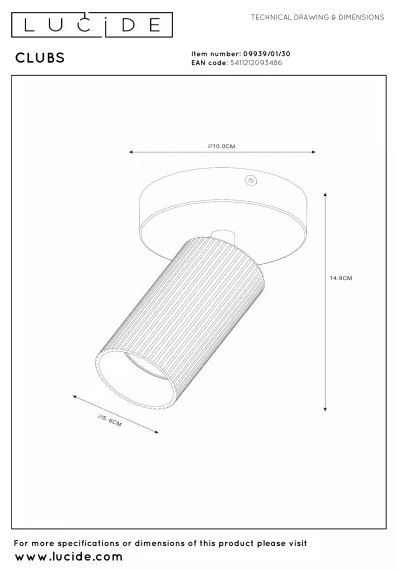 Lucide 09939/01/30 - Aplica de perete cu spot CLUBS 1xGU10/40W/230V, negru