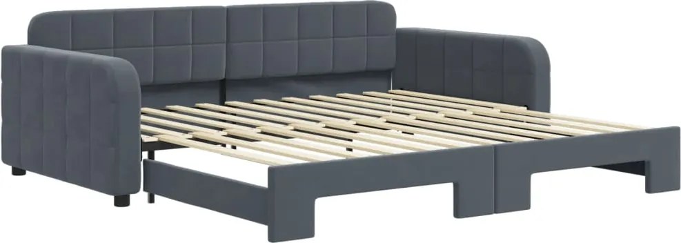 vidaXL Pat de zi cu extensie, gri închis, 100x200 cm, catifea