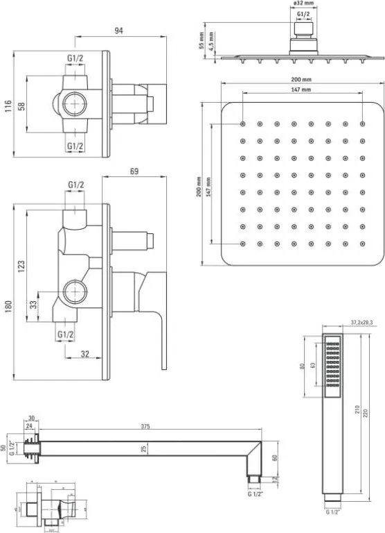 Anemon Set de dus incastrat cu baterie , para de dus, si dispersor fix NAC09AP @deante
