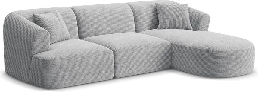 Colțar gri deschis cu tapițerie din catifea reiată (cu colț pe partea dreaptă/cu șezlong) Campi – Cosmopolitan Design