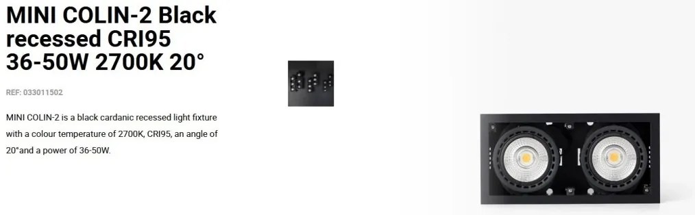 Spot LED incastrabil MINI COLIN-2 Black recessed CRI95 36-50W 2700K 20°