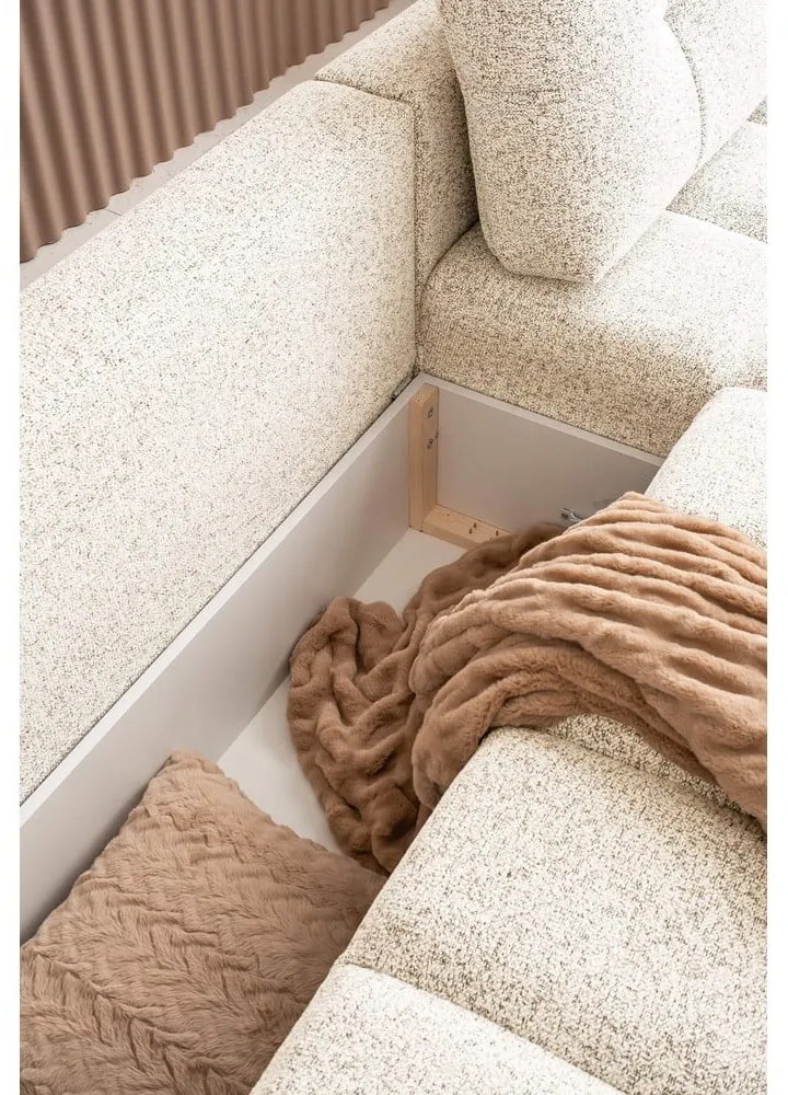 Colțar modular crem extensibil/cu spațiu de depozitare (cu colț pe partea dreaptă) Lulu – Miuform