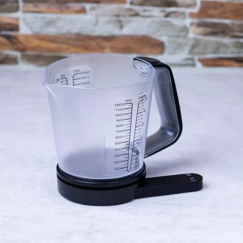 Cântar de bucătărie cu cană gradată Kinghoff KH 1829, 1,5 l, până la 5 kg, TARA, oprire automată, negru