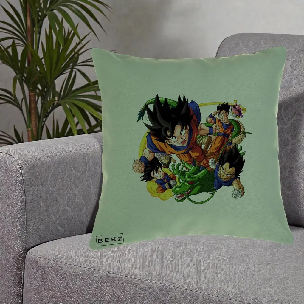 Perna Personalizata Dragon Ball Goku si Shenron Actiune, 40x40 cm, Verde, Husa Detasabila, Perna Inclusa, BEKZ®