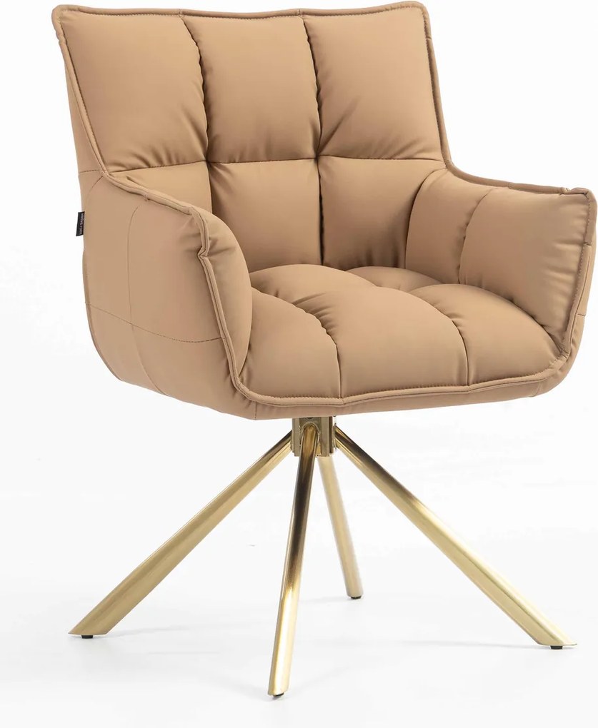 HR560 BAZĂ STEA Scaun Caramel Piele Ecologica Premium Soft cu Bază Aurie
