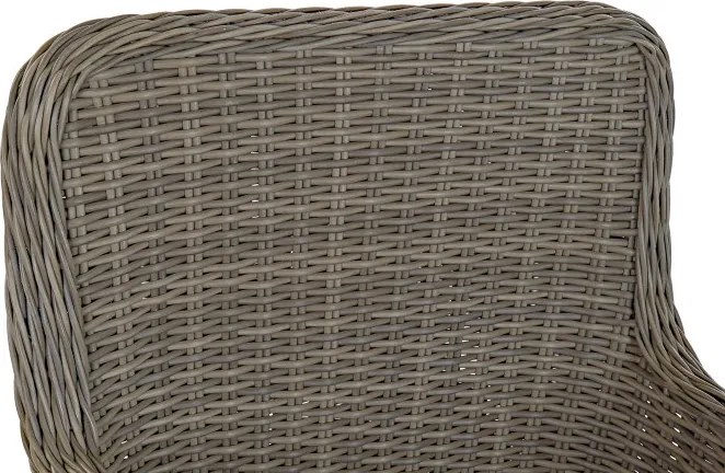 Set dining exterior din metal și sticlă, masă + 5 scaune, polirattan și stofă
