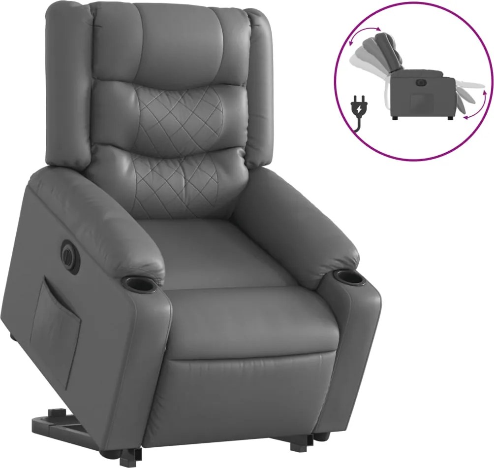 vidaXL Fotoliu rabatabil electric cu ridicare, gri, piele ecologică