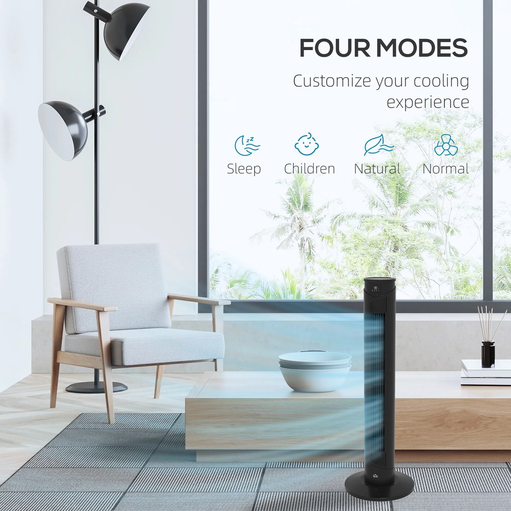 HOMCOM Ventilator Oscilant de Turn, 3 Viteze, Telecomandă, Temporizator, Mod Repaus, Ideal pentru Acasă | Aosom Romania