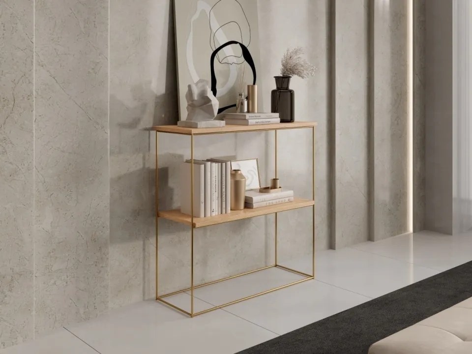 Consolă hol, 80x30x80 cm TONI 1, ADRK Furniture (Culoare: Auriu / Stejar Lancelot)