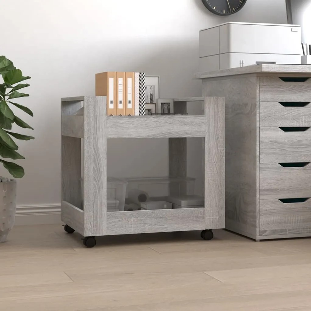 816606 vidaXL Cărucior de birou, gri sonoma, 60x45x60 cm, lemn prelucrat