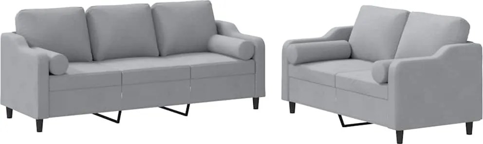 vidaXL Set de canapele cu perne, 2 piese, gri deschis, material textil