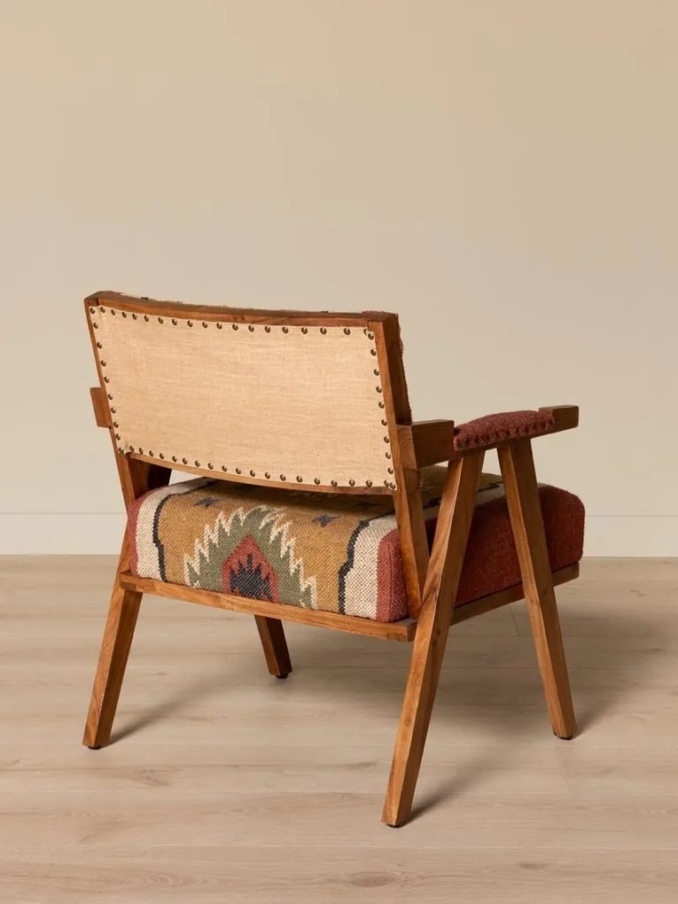 Fotoliu kilim din iută naturala si lana cu structura din lemn de mango, 76×65×65 cm, „Mandjaro"