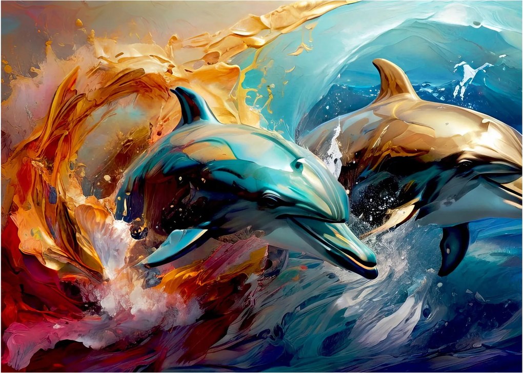 Tablou pe sticlă - Pictură de delfin (70x50 cm)