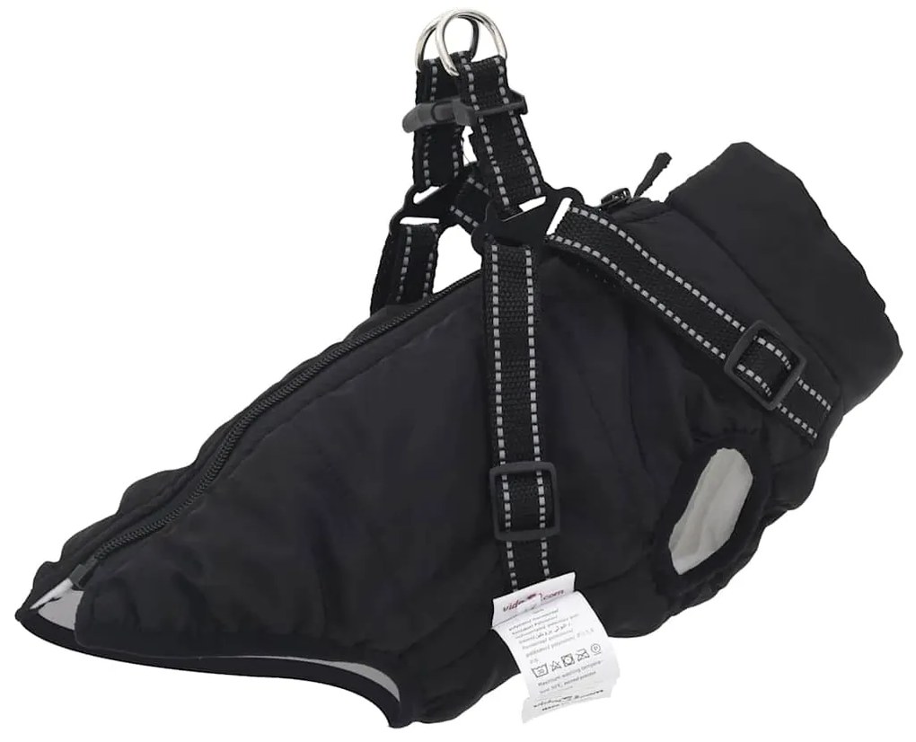 vidaXL Haină câini cu ham impermeabilă reflectorizantă, negru, L24