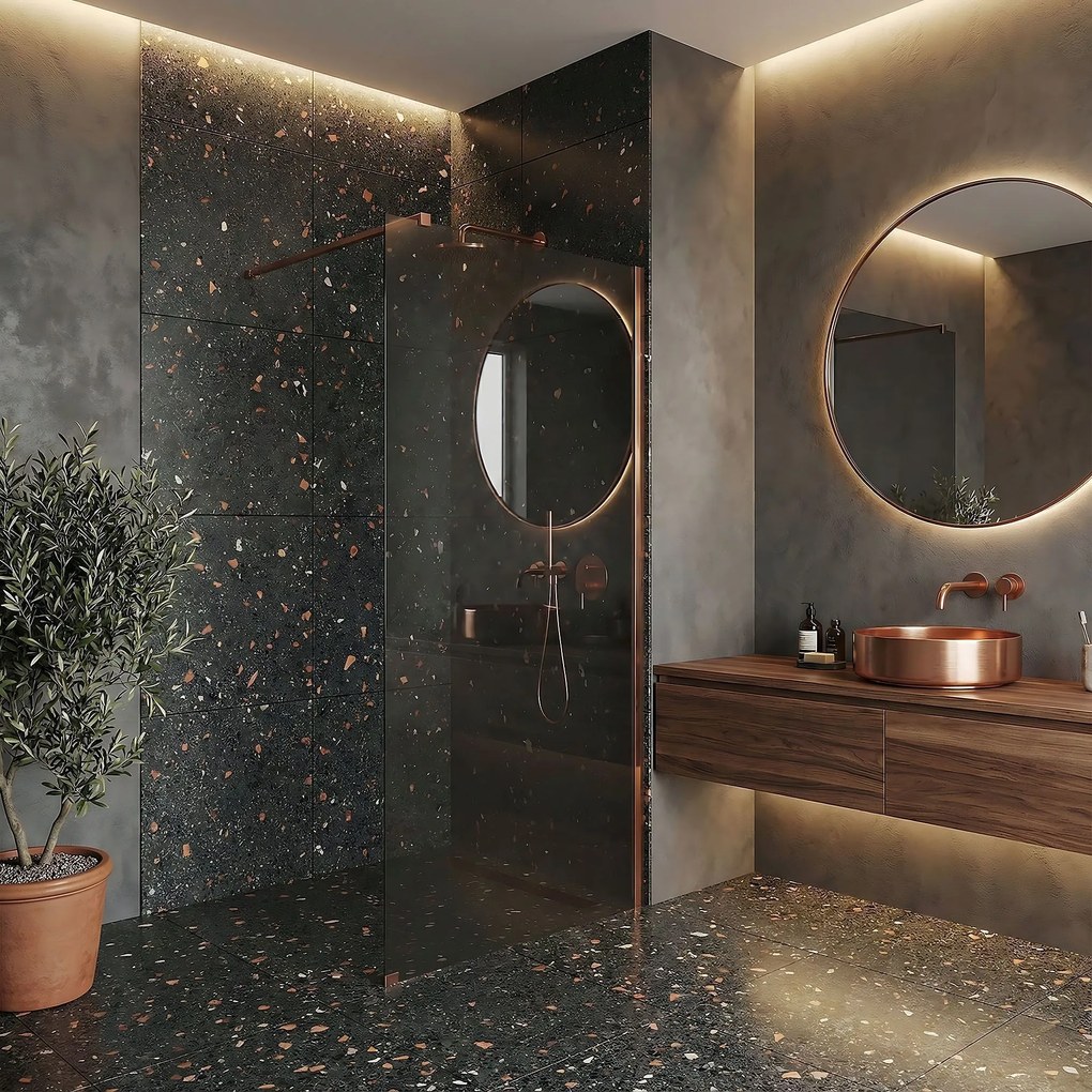 Paravan de dus Rea Flexi Grey / Brush Copper 140