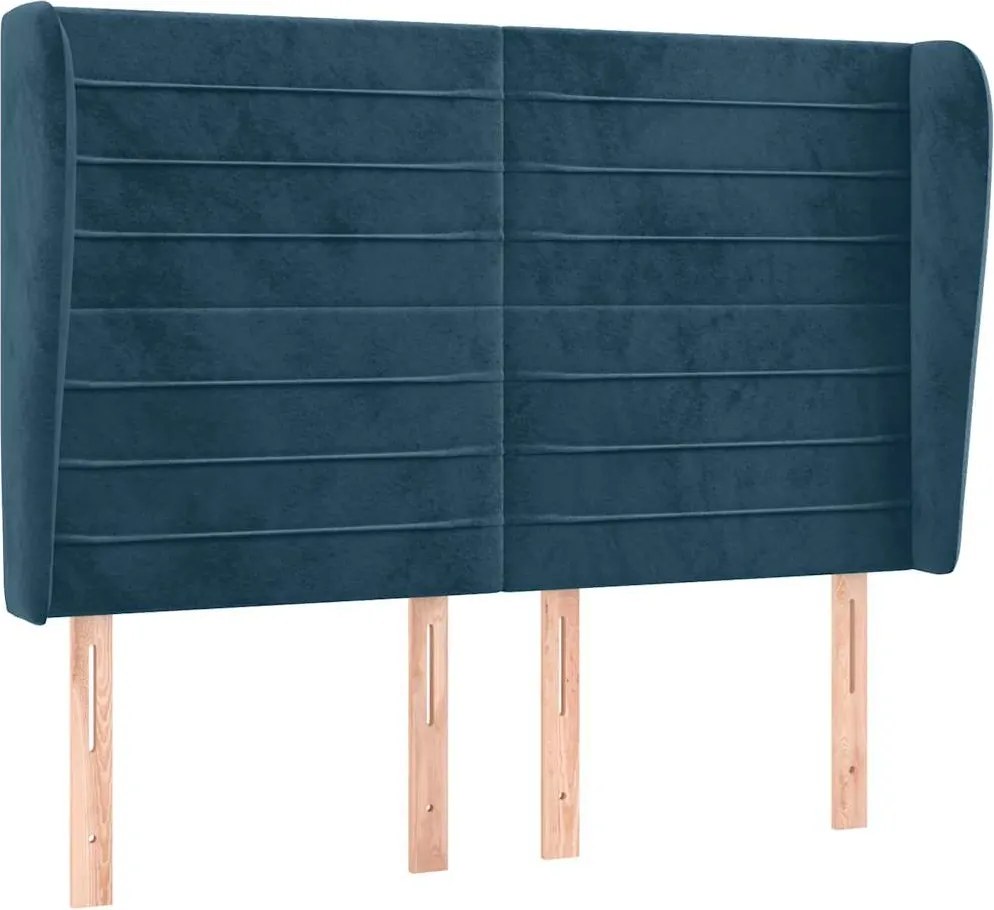 vidaXL Tăblie pat cu urechi albastru închis 147x23x118/128 cm catifea