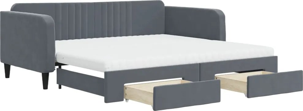 vidaXL Pat de zi cu extensie și sertare gri închis 100x200cm catifea