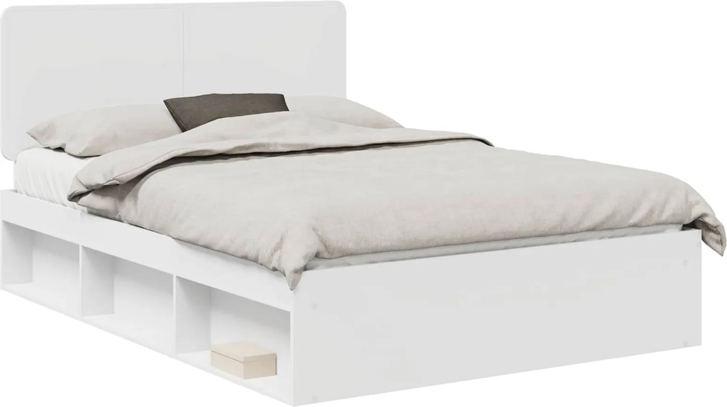 vidaXL Cadru de pat cu headboard Alb 140 x 190 cm Lemn de pin masiv