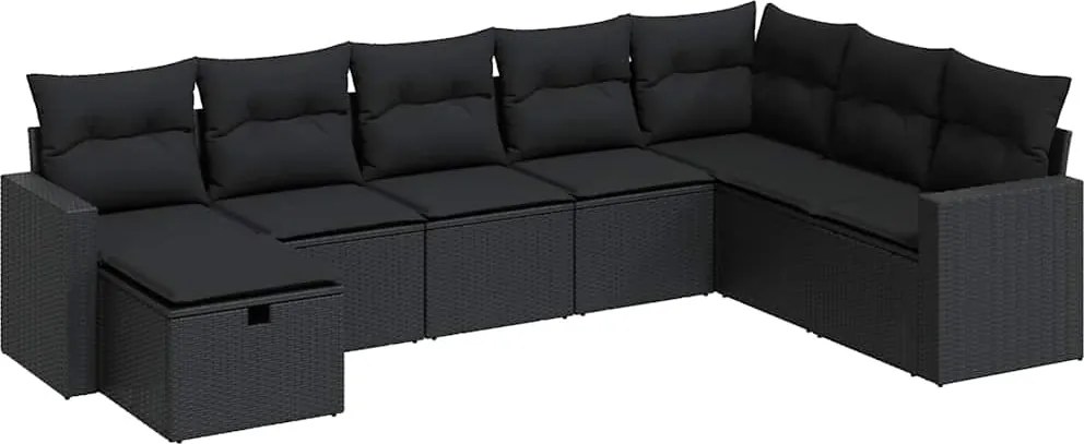 vidaXL Set mobilier de grădină cu perne, 8 piese, negru, poliratan
