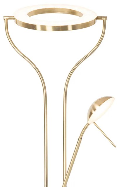 Lampa de podea moderna aurie cu brat de citit incluzând LED si dimmer - Divo