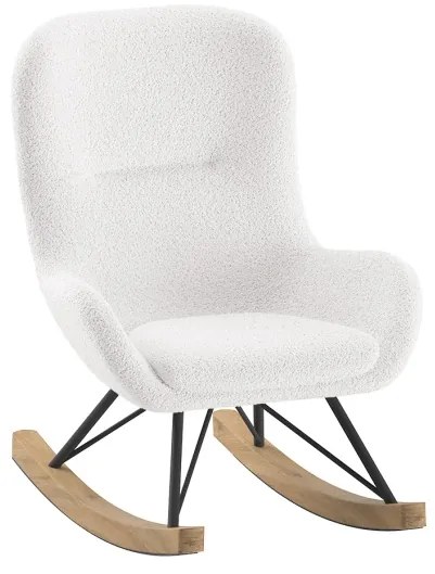 Mini balansoar pentru copii ROCKY, alb, cu tapițerie bouclé, confortabil și decorativ – Vipack