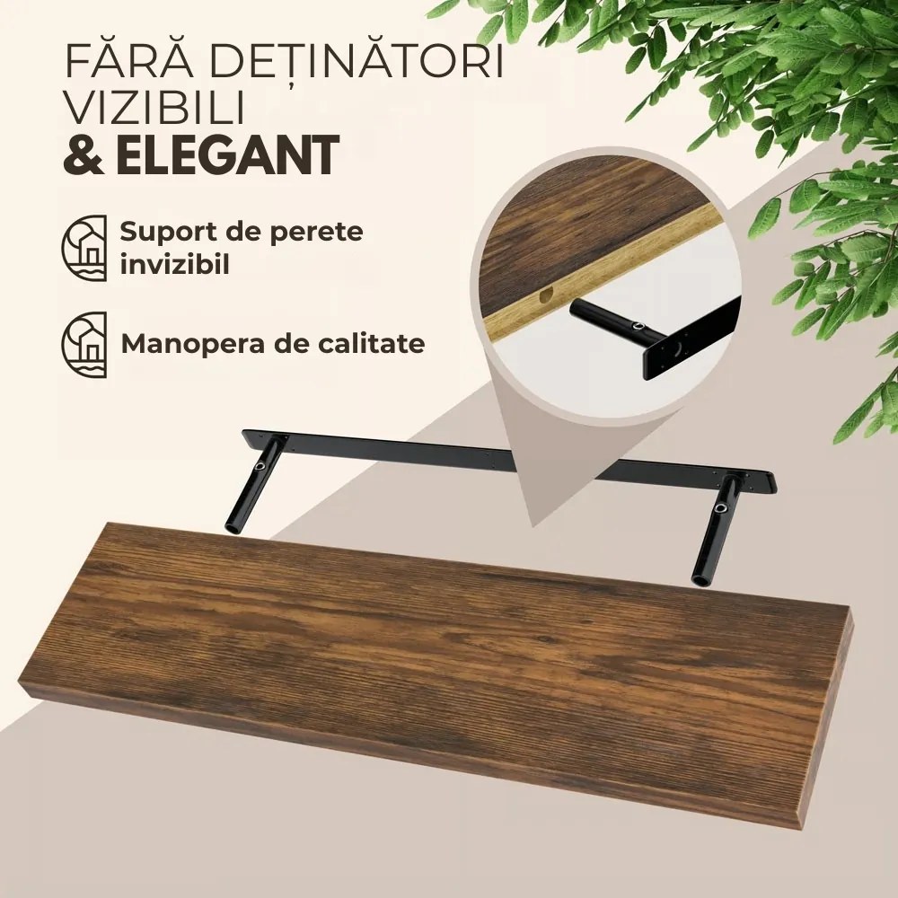 Poliță de perete FIGO + consolă, 90cm, stejar închis Casaria