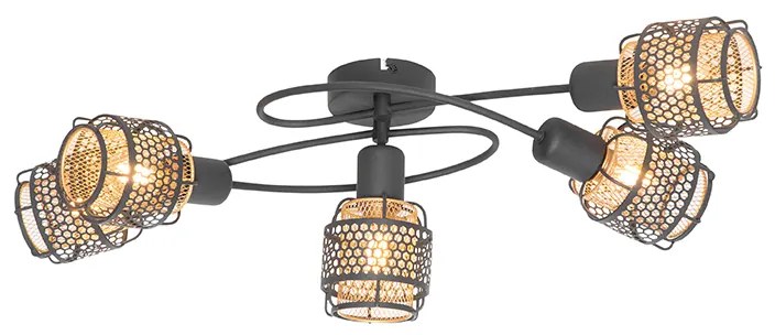 Plafoniera de design neagră cu auriu cu 5 lumini - Noud