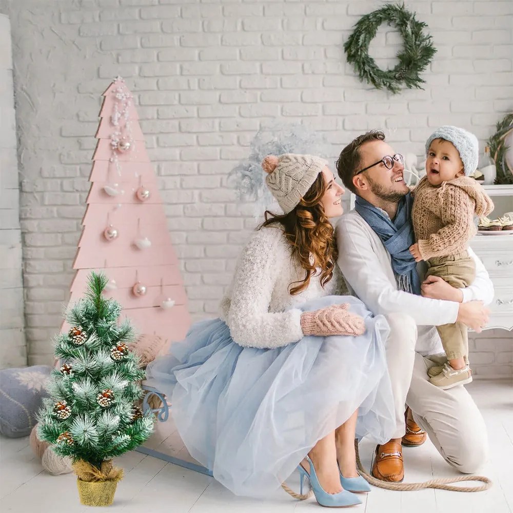 Brad artificial cu zăpadă și conuri, 60 cm