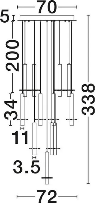 Lustra cu 16 Pendule tub subtire aluminiu auriu si negru LED NOEMI