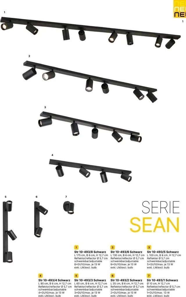 Plafoniera cu 8 Spoturi stil minimalist modern SEAN negru