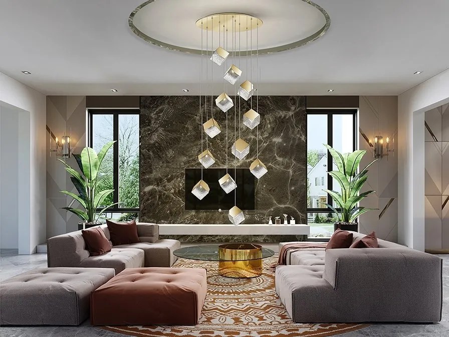 Lustra suspendata casa scarii design decorativ Priscila aurie