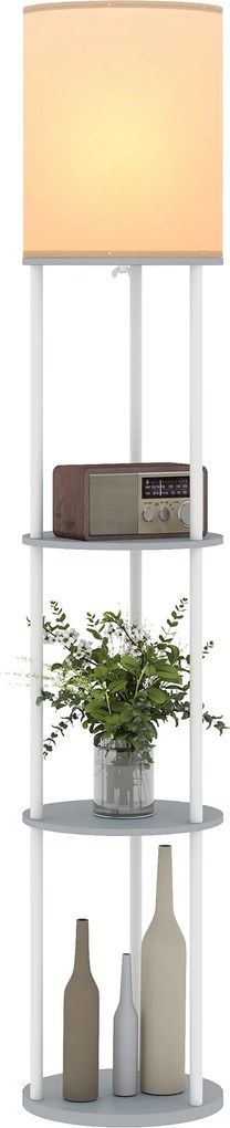 HOMCOM Lampă de podea cu polițe, 3 temperaturi de culoare, telecomandă, pentru living dormitor birou gri | Aosom Romania