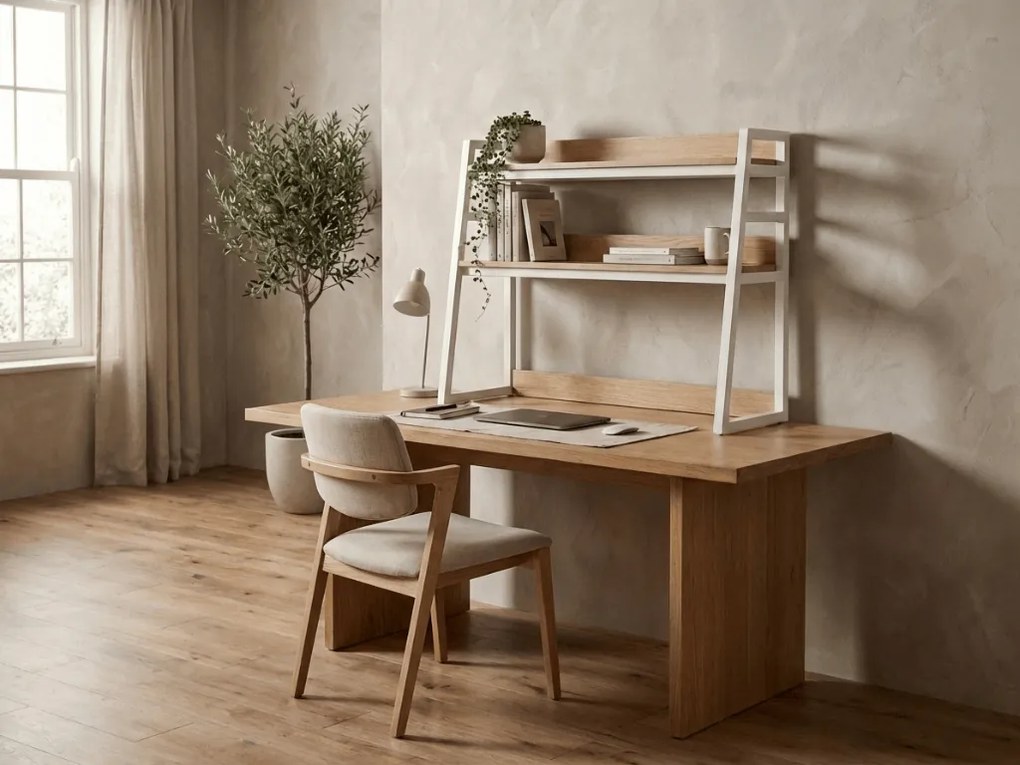 Polita de masa VERTEX 90x95 cm, alba / decor stejar