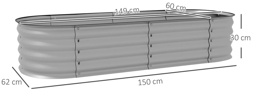 Outsunny Pat de flori pentru plante, pat de flori modular, margini protejate, design fara fund, 150 x 62 x 30 cm, Argintiu | Aosom Romania