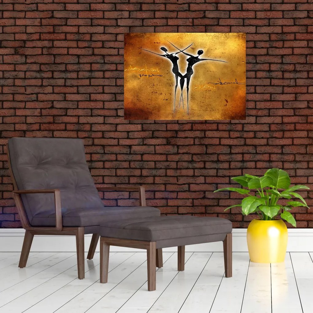 Tablou pe sticlă perechii dansând pictate (70x50 cm)